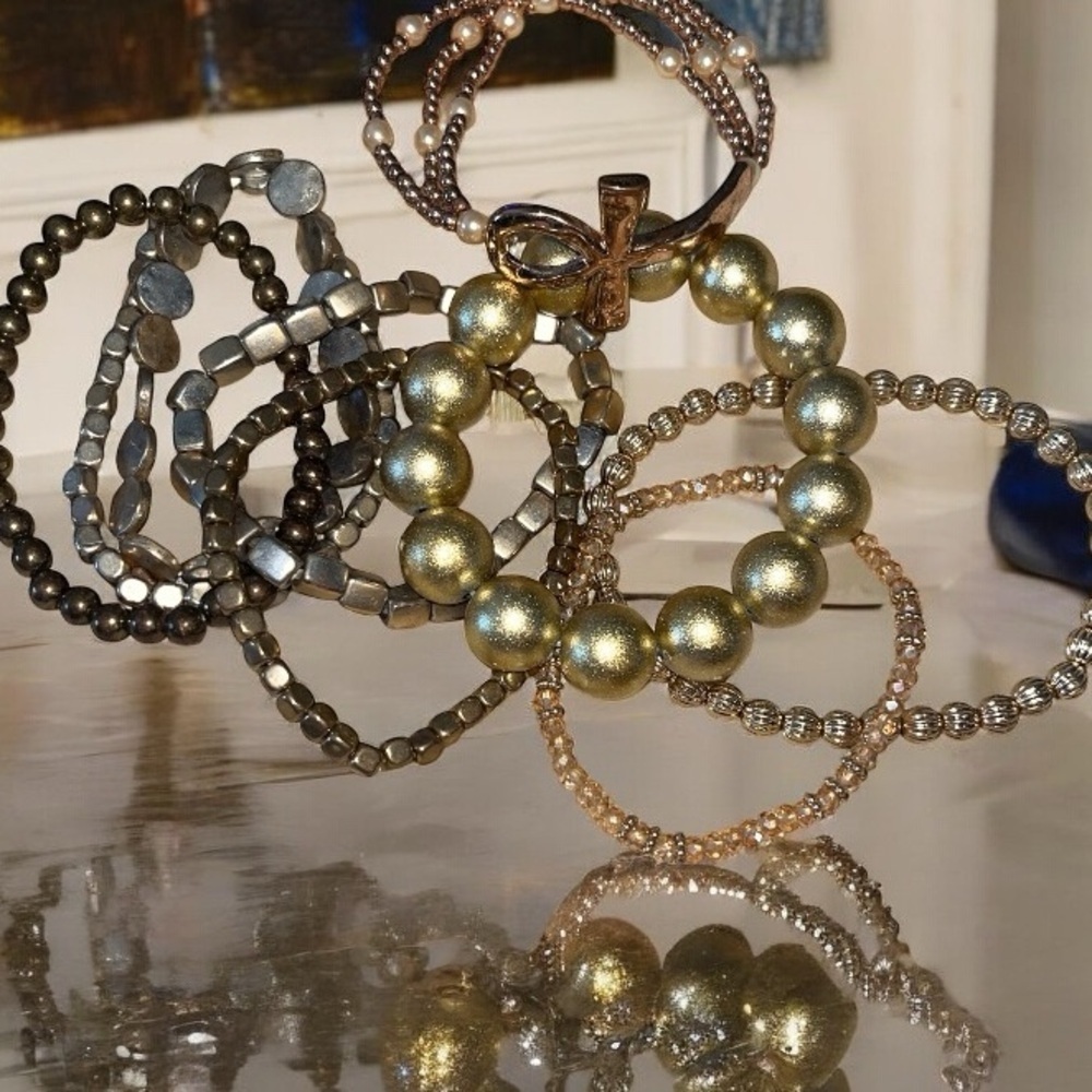 Elegant Gold Beaded Stretch Bracelet Stack 9 Bracelets